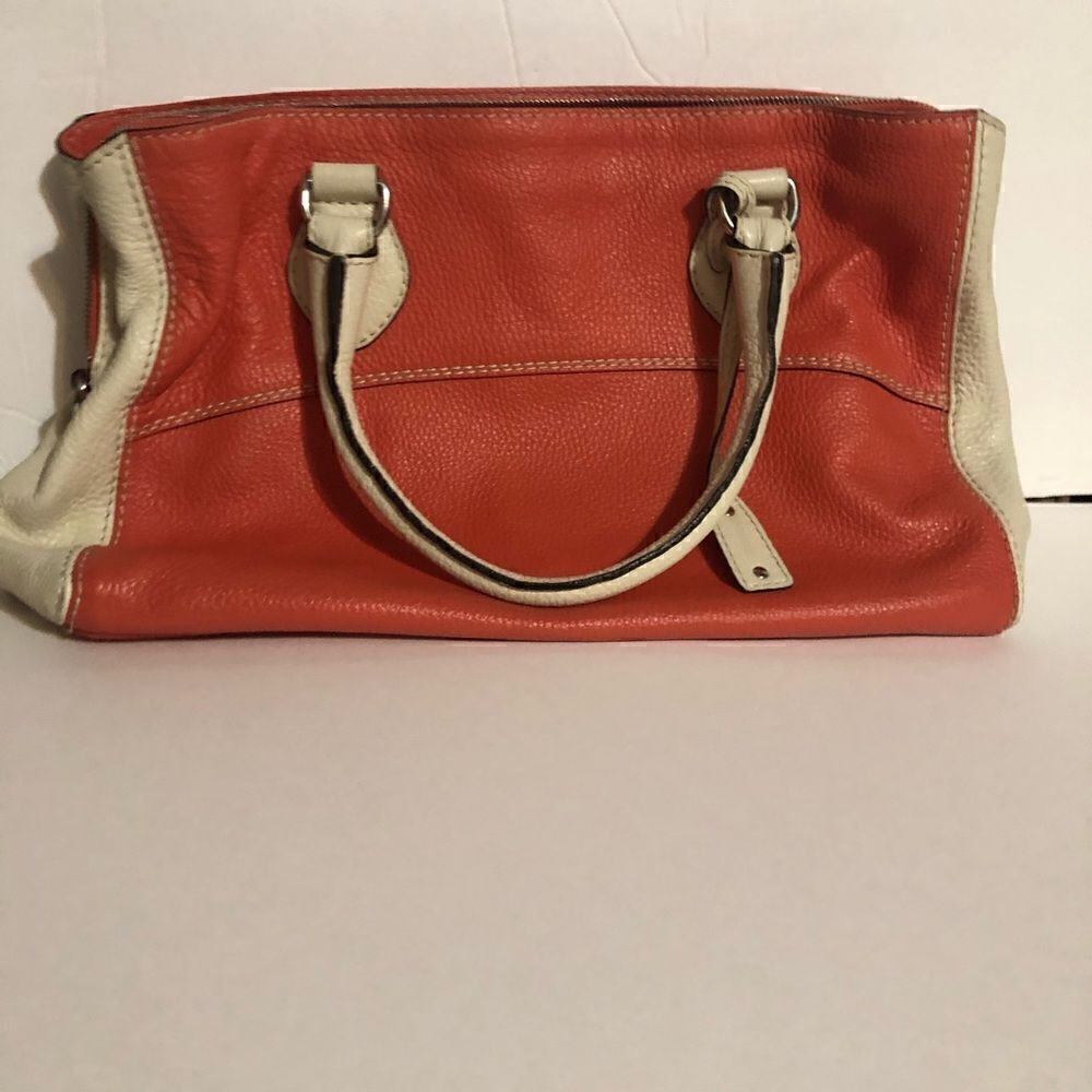 Arbo Handbag coral and cream leather summer satchel.